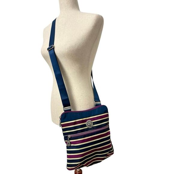 Baggallini Striped Nylon Crossbody Bag Travel Purse Adjustable Strap Lightweight - Picture 2 of 11